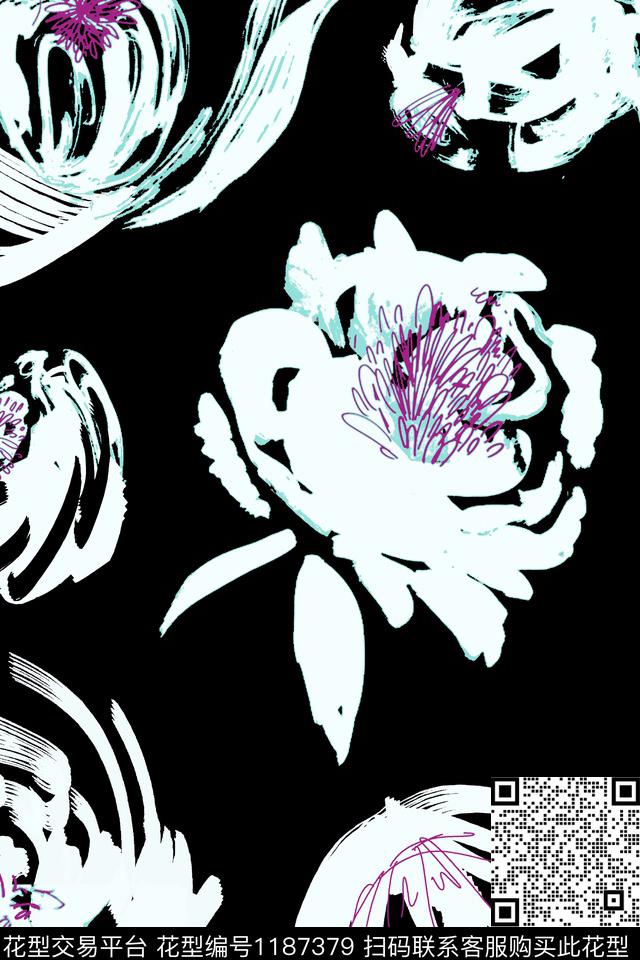 19wl0317-2.jpg - 1187379 - 大花 手绘 花卉 - 数码印花花型 － 女装花型设计 － 瓦栏