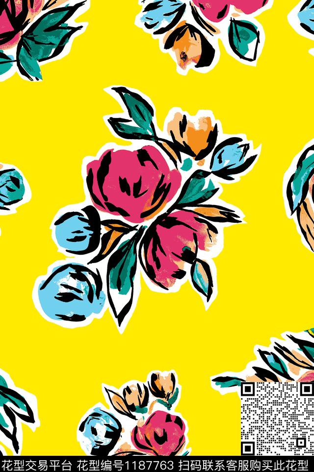 19wl0316-4.jpg - 1187763 - 大花 手绘 花卉 - 传统印花花型 － 女装花型设计 － 瓦栏