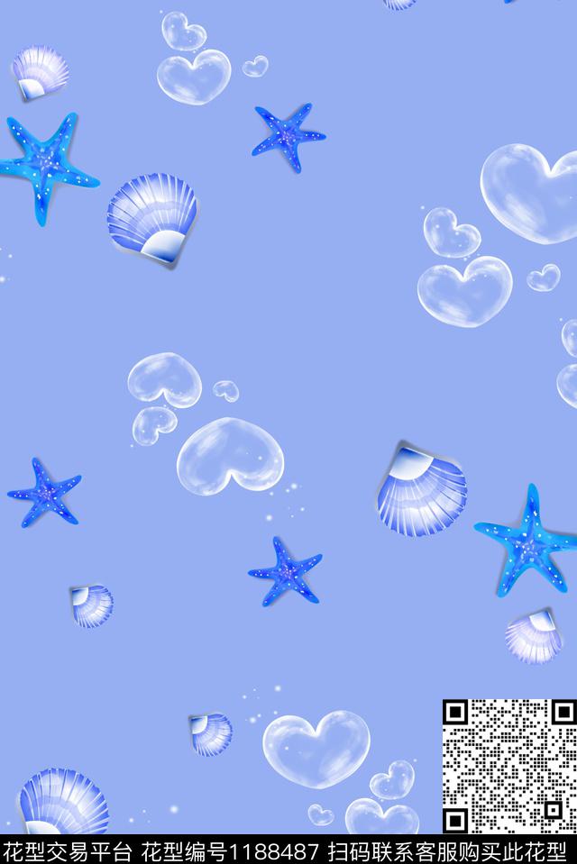 童装-心形气泡贝壳海星-1.jpg - 1188487 - 海星 爱心 贝壳 - 数码印花花型 － 童装花型设计 － 瓦栏