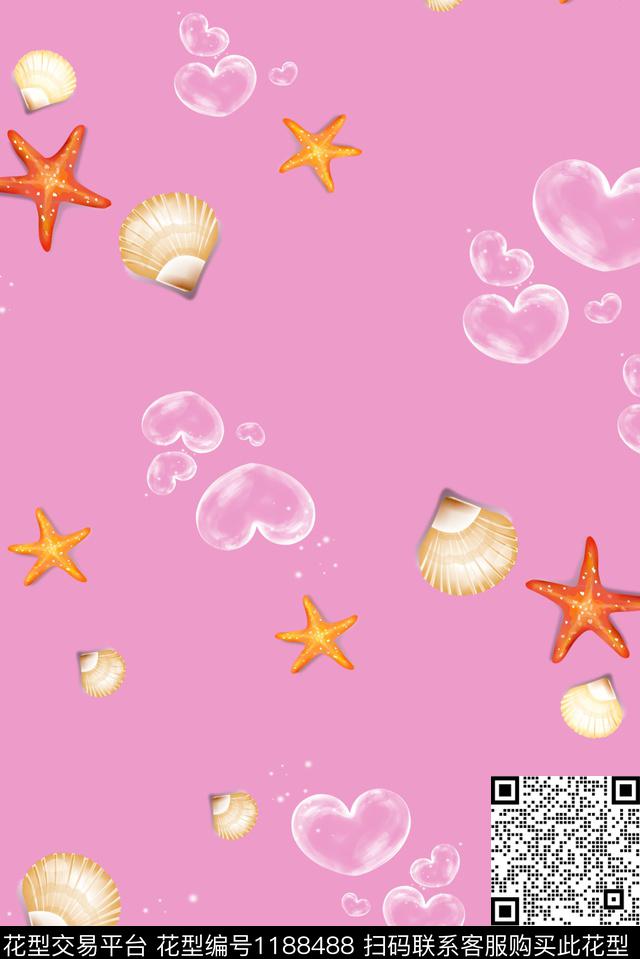童装-心形气泡贝壳海星.jpg - 1188488 - 海星 爱心 贝壳 - 数码印花花型 － 童装花型设计 － 瓦栏