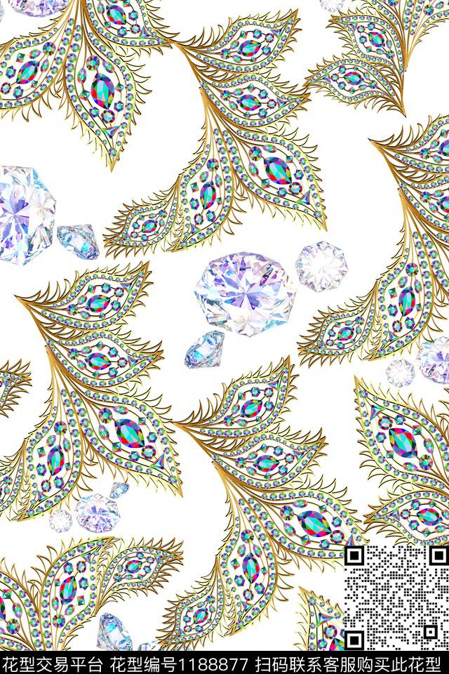 腰果珠宝.jpg - 1188877 - 热带花型 素色 手绘花卉 - 数码印花花型 － 女装花型设计 － 瓦栏