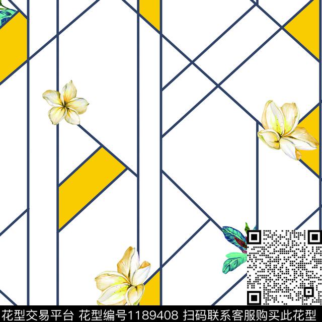 几何手绘花卉绿植树叶数码印花花型下载（图片编号: 1189408） - 瓦栏（Walan）
