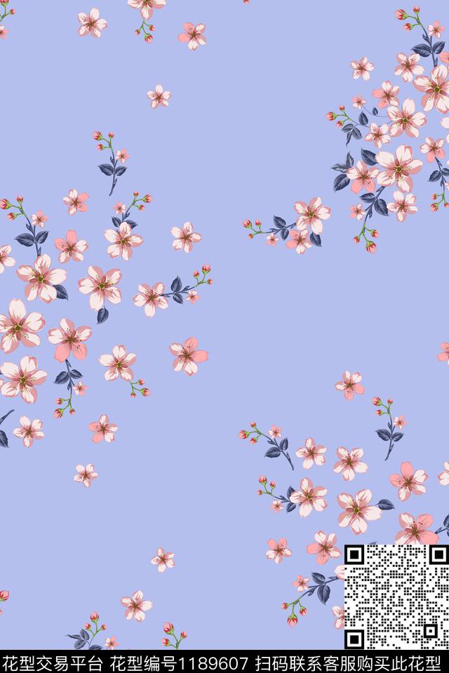 蓝色系2.jpg - 1189607 - 春夏花型 粉色 花卉 - 数码印花花型 － 女装花型设计 － 瓦栏