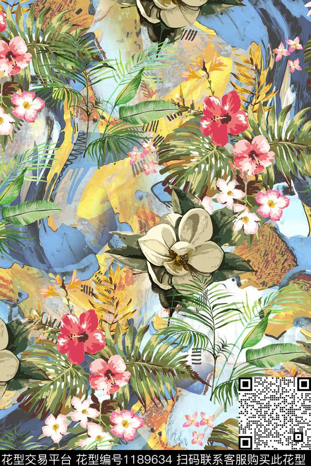 春夏花型数码花型花卉数码印花花型下载（图片编号: 1189634） - 瓦栏（Walan）