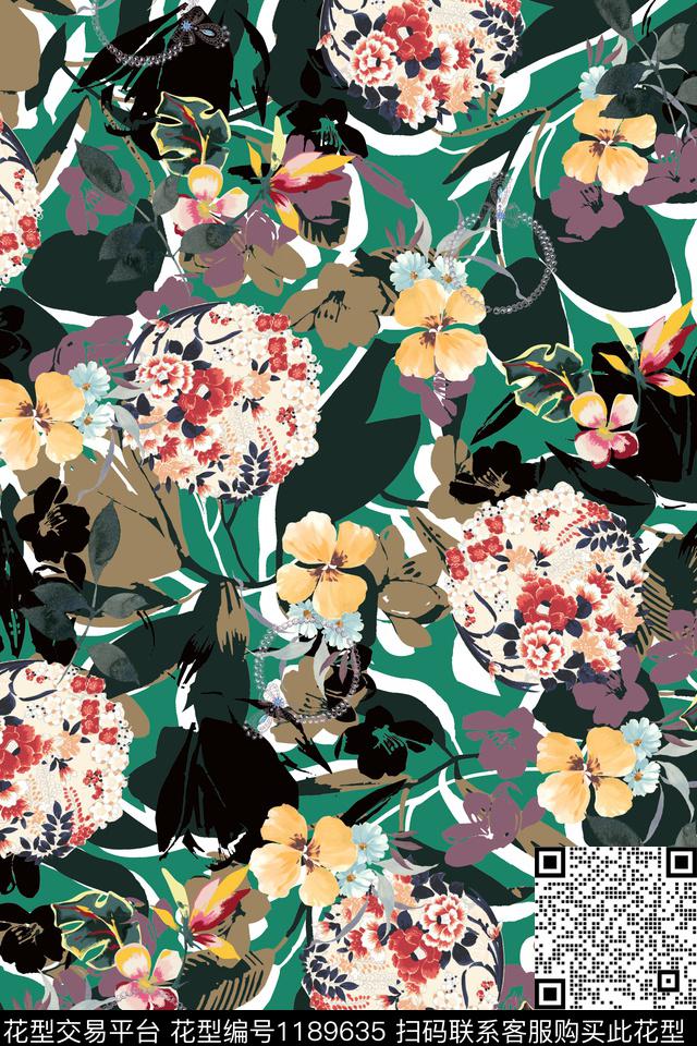 春夏花型数码花型花卉数码印花花型下载（图片编号: 1189635） - 瓦栏（Walan）