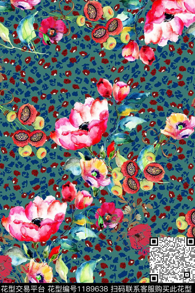 数码花型水彩花卉花卉数码印花花型下载（图片编号: 1189638） - 瓦栏（Walan）