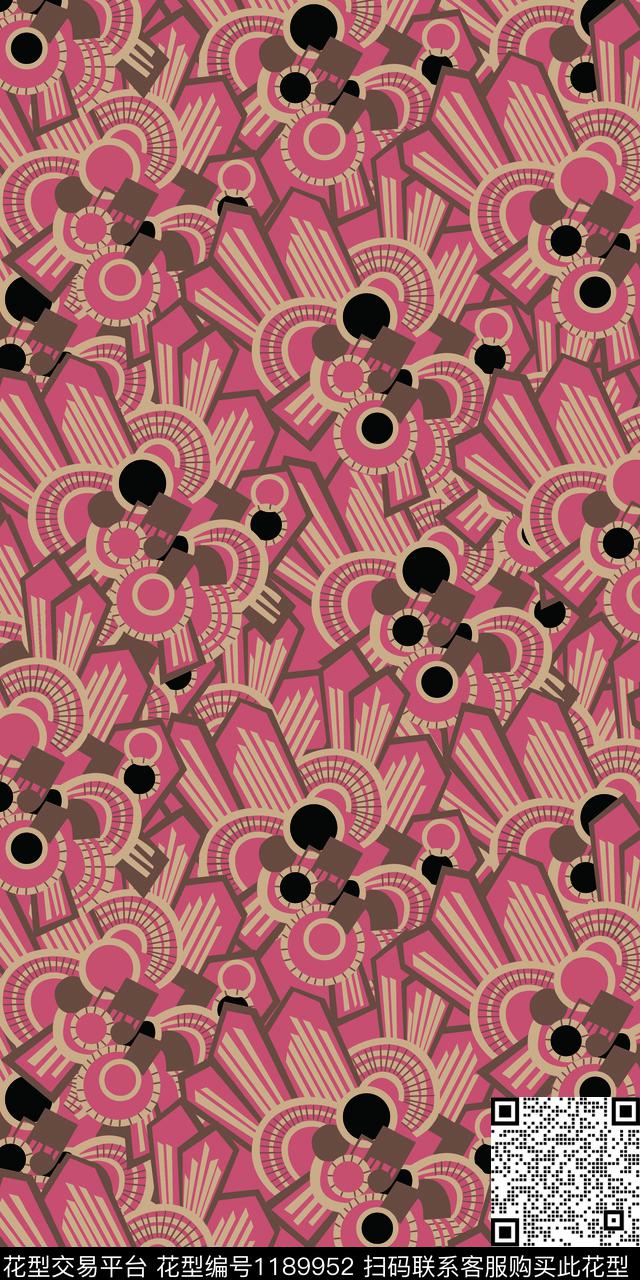 抽象几何.jpg - 1189952 - 几何 抽象 趣味 - 传统印花花型 － 女装花型设计 － 瓦栏