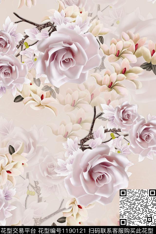 D1I-0C2202.jpg - 1190121 - 女装 花卉 满版散花 - 数码印花花型 － 女装花型设计 － 瓦栏