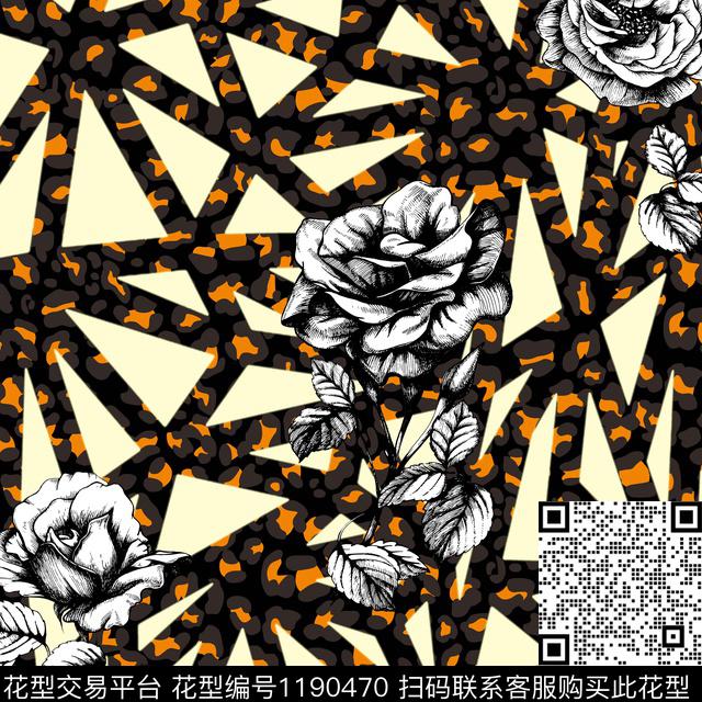 Y19f0021.jpg - 1190470 - 线条花卉 小方巾 豹纹 - 数码印花花型 － 方巾花型设计 － 瓦栏