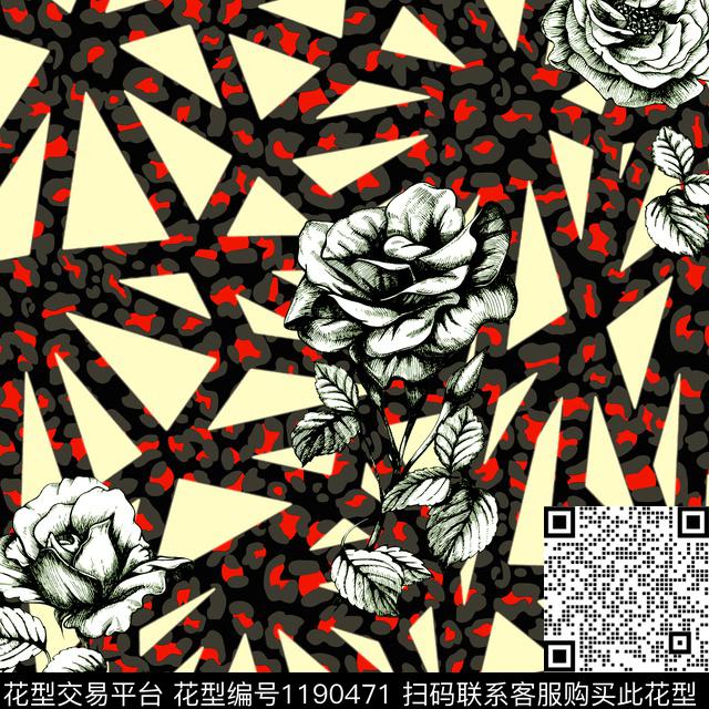 Y19f0022.jpg - 1190471 - 线条花卉 小方巾 豹纹 - 数码印花花型 － 方巾花型设计 － 瓦栏