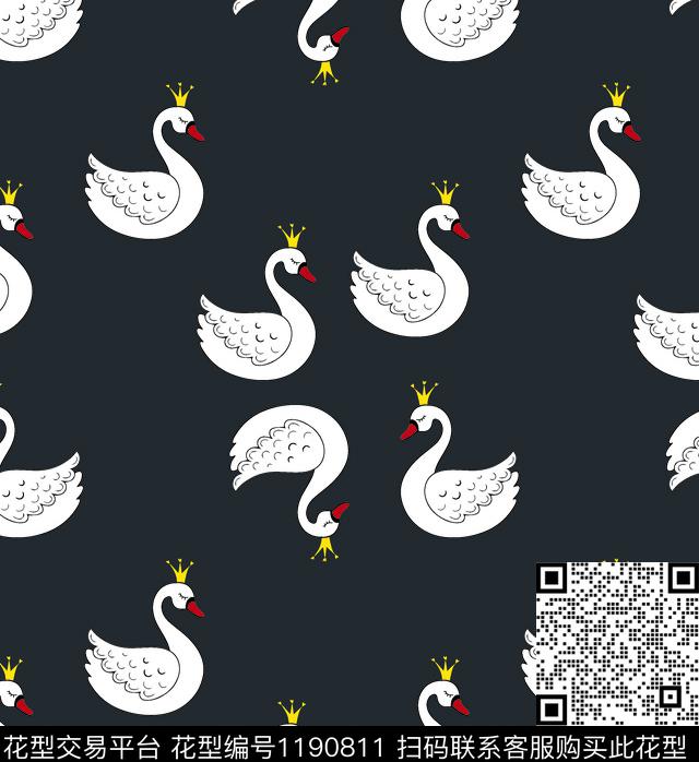 线条童装天鹅传统印花花型下载（图片编号: 1190811） - 瓦栏（Walan）