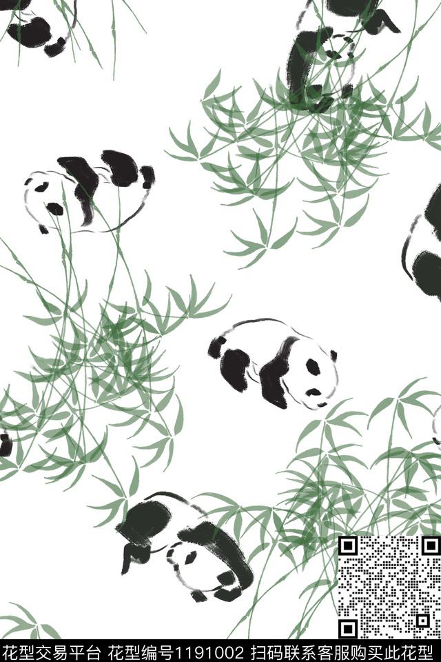 竹子熊猫.jpg - 1191002 - 春夏花型 休闲 熊猫 - 数码印花花型 － 女装花型设计 － 瓦栏