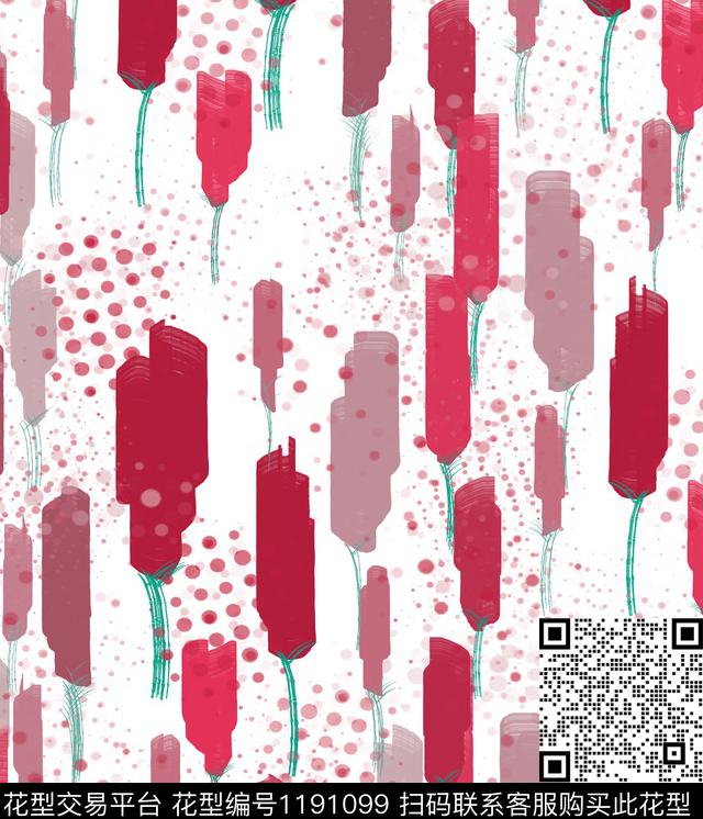 11213.jpg - 1191099 - 抽象 手绘 花卉 - 数码印花花型 － 女装花型设计 － 瓦栏