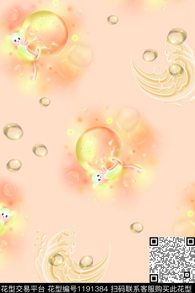 幻彩气泡小猫波浪-1.jpg - 1191384 - 春夏花型 小清新 猫 - 数码印花花型 － 女装花型设计 － 瓦栏