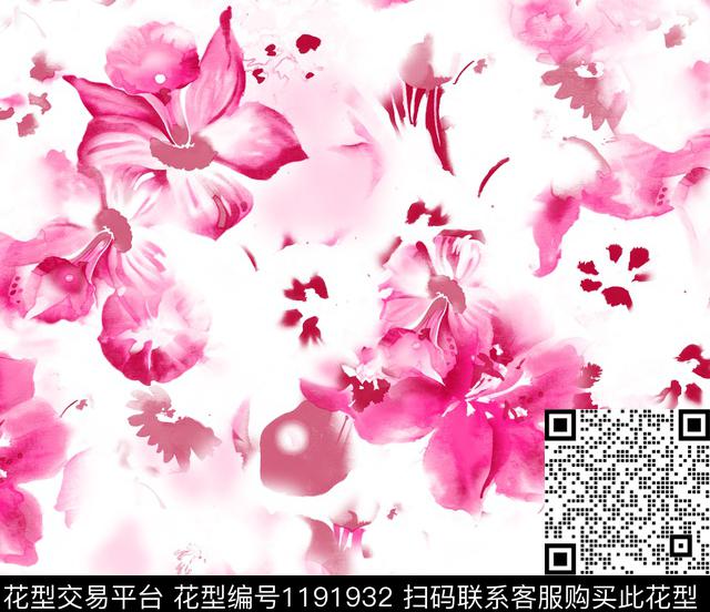 春夏花型扎染花型清爽底花卉数码印花花型下载（图片编号: 1191932） - 瓦栏（Walan）
