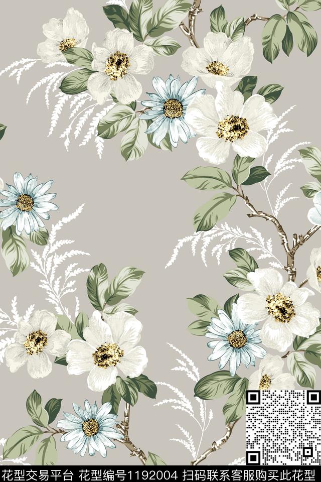 JXSJ033119.jpg - 1192004 - 满版散花 手绘花卉 卉 - 传统印花花型 － 沙发布花型设计 － 瓦栏