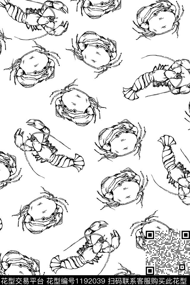 螃蟹.jpg - 1192039 - 童装 动物 手绘 - 传统印花花型 － 童装花型设计 － 瓦栏