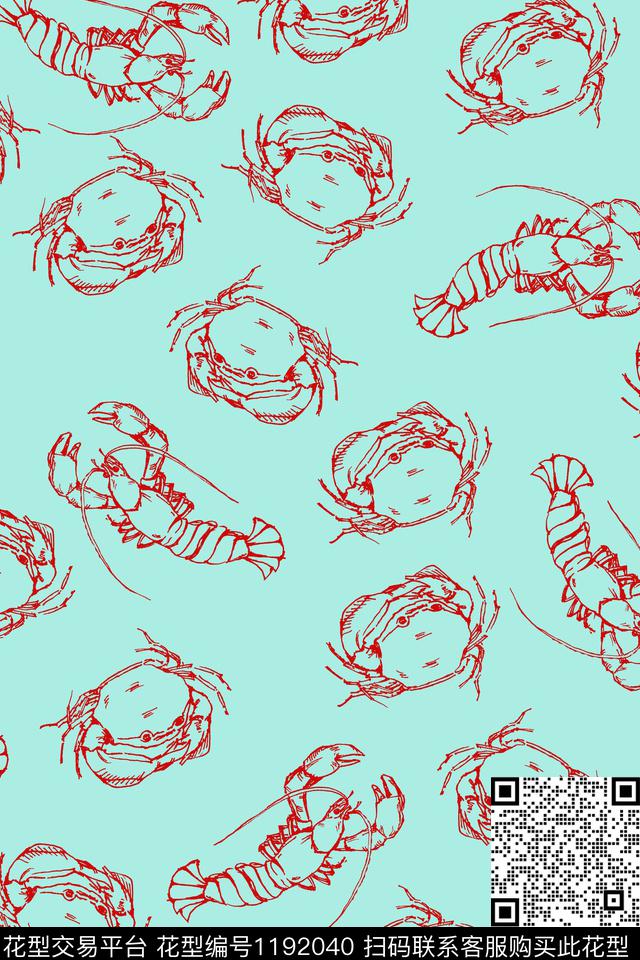 螃蟹2.jpg - 1192040 - 童装 动物 手绘 - 传统印花花型 － 童装花型设计 － 瓦栏