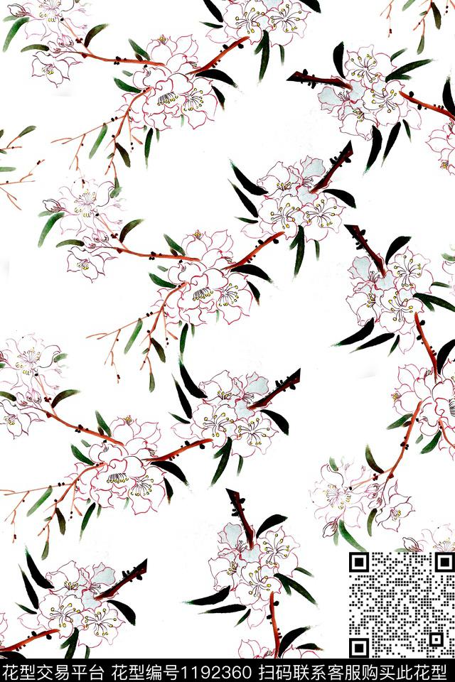 2019-4-1.jpg - 1192360 - 植物 樱花 水墨风 - 数码印花花型 － 女装花型设计 － 瓦栏