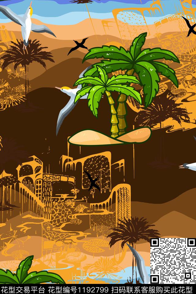 135.jpg - 1192799 - 抽象 椰子树 热带花型 - 数码印花花型 － 女装花型设计 － 瓦栏