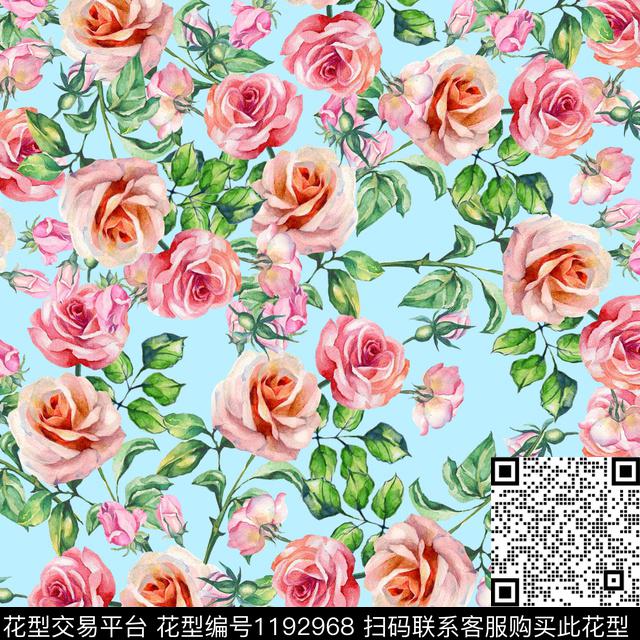 zj-123.jpg - 1192968 - 春夏花型 水彩花卉 粉红 - 数码印花花型 － 女装花型设计 － 瓦栏