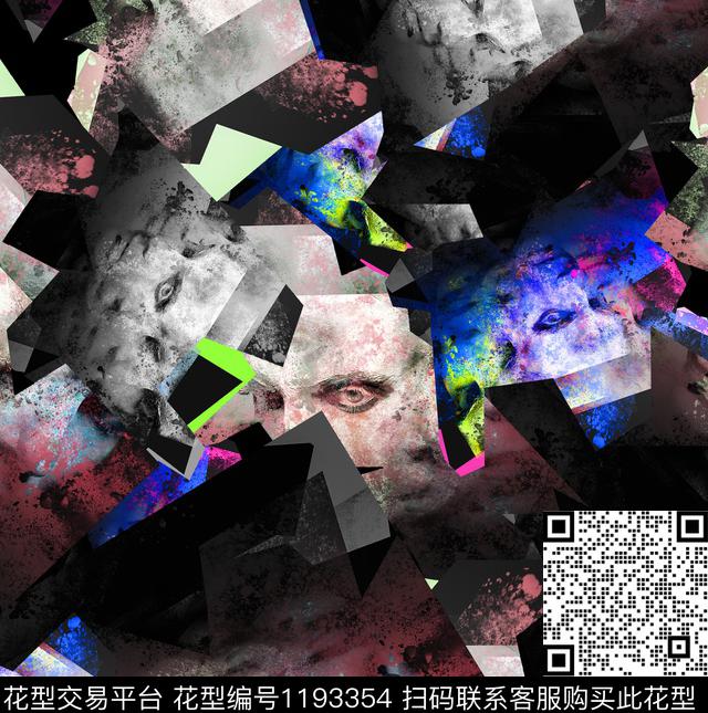 大牌风抽象男装人物数码印花花型下载（图片编号: 1193354） - 瓦栏（Walan）