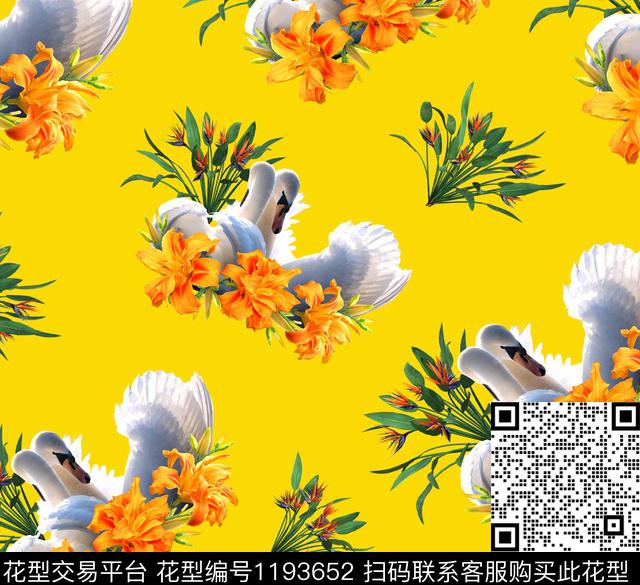 天鹅天堂鸟花卉2.jpg - 1193652 - 花卉 天堂鸟 天鹅 - 数码印花花型 － 女装花型设计 － 瓦栏