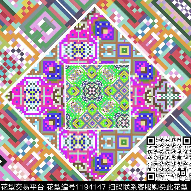 民族风 格子 7#.jpg - 1194147 - 数码花型 女装 几何 - 数码印花花型 － 女装花型设计 － 瓦栏