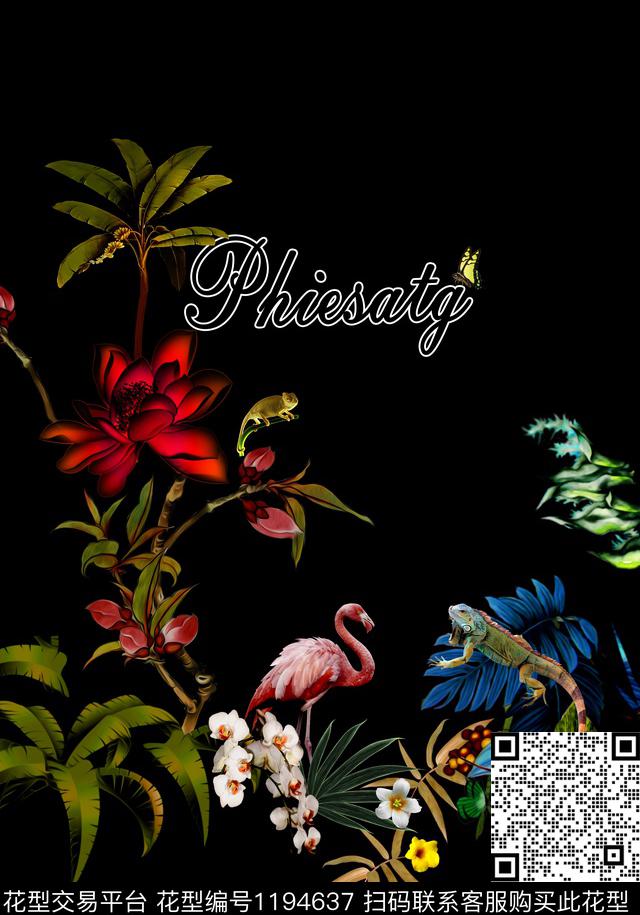 0320.jpg - 1194637 - 花朵花卉叶子 蜥蜴火焰鸟 字母 - 数码印花花型 － 男装花型设计 － 瓦栏