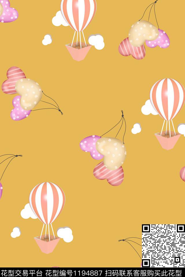 童装-热气球心形气球-1.jpg - 1194887 - 爱心 卡通 气球 - 数码印花花型 － 童装花型设计 － 瓦栏
