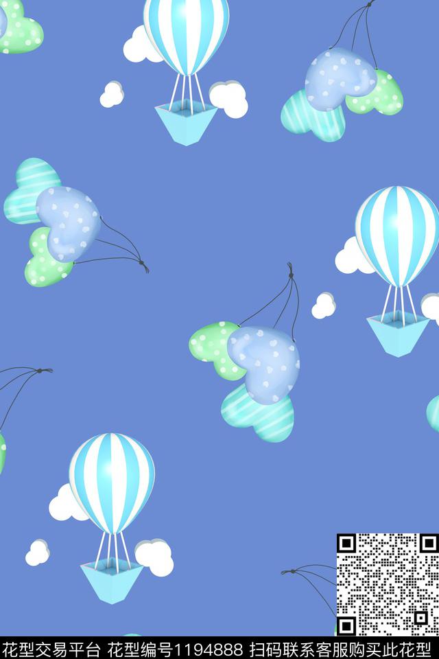 童装-热气球心形气球.jpg - 1194888 - 爱心 卡通 气球 - 数码印花花型 － 童装花型设计 － 瓦栏