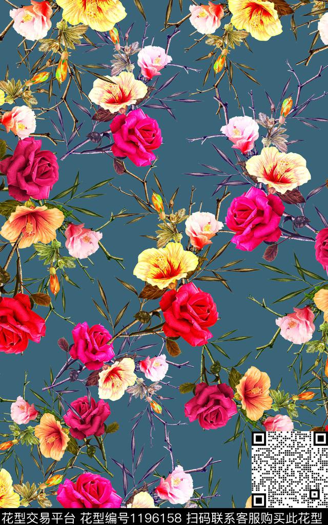 CAQ4-22.jpg - 1196158 - 数码花型 手绘 花卉 - 数码印花花型 － 女装花型设计 － 瓦栏