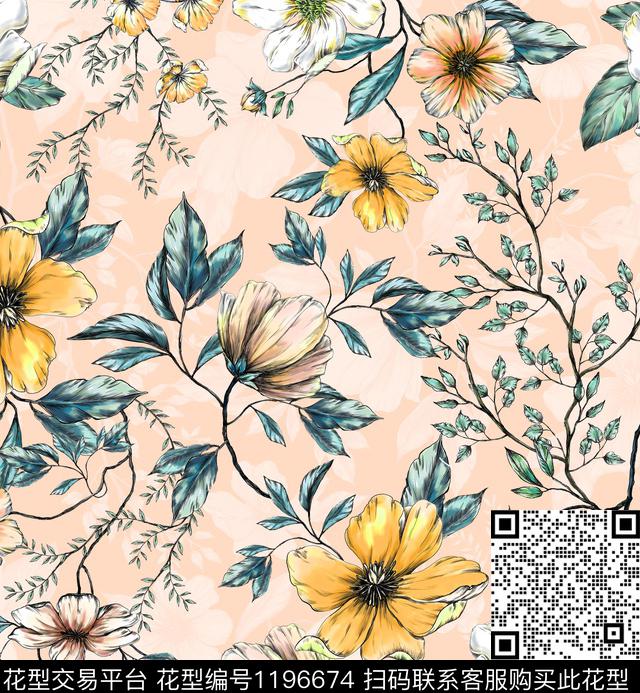 花卉大牌风小碎花数码印花花型下载（图片编号: 1196674） - 瓦栏（Walan）