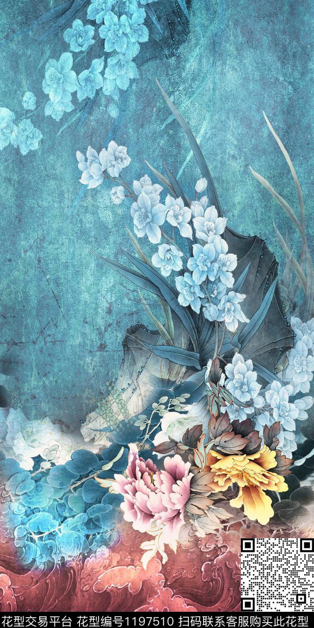 HY1-031C.jpg - 1197510 - 手绘 中国风定位花 中老年 - 数码印花花型 － 女装花型设计 － 瓦栏
