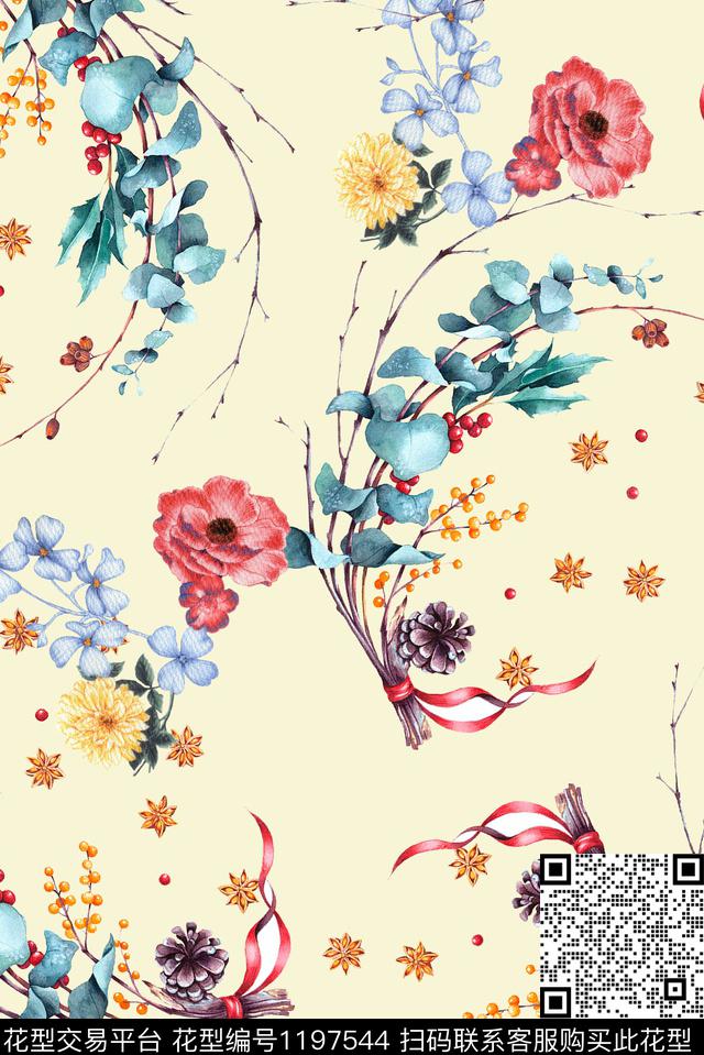 YL8038.jpg - 1197544 - 数码花型 花卉 大牌风 - 数码印花花型 － 女装花型设计 － 瓦栏