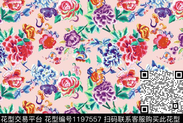 古典花纹清爽底花卉仿古数码印花花型下载（图片编号: 1197557） - 瓦栏（Walan）