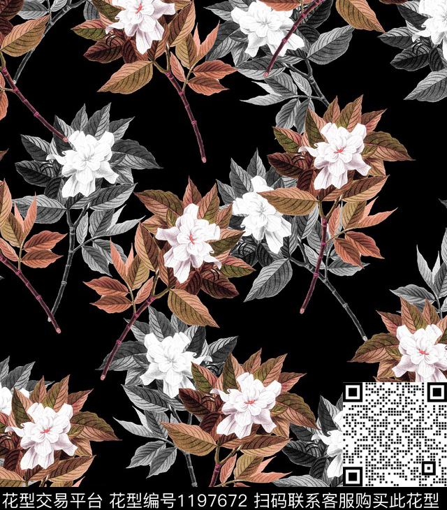 68-黑.jpg - 1197672 - 数码花型 女装 花卉 - 数码印花花型 － 女装花型设计 － 瓦栏