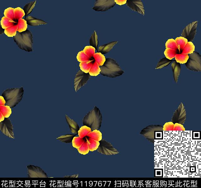 77-宝蓝.jpg - 1197677 - 数码花型 女装 花卉 - 数码印花花型 － 女装花型设计 － 瓦栏