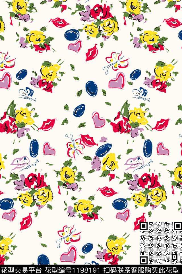 粉笔彩色涂鸦.jpg - 1198191 - 数码花型 花卉 大牌风 - 传统印花花型 － 女装花型设计 － 瓦栏