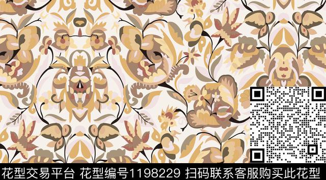 佩里斯花稿.jpg - 1198229 - 花卉 大牌风 抽象花卉 - 传统印花花型 － 女装花型设计 － 瓦栏