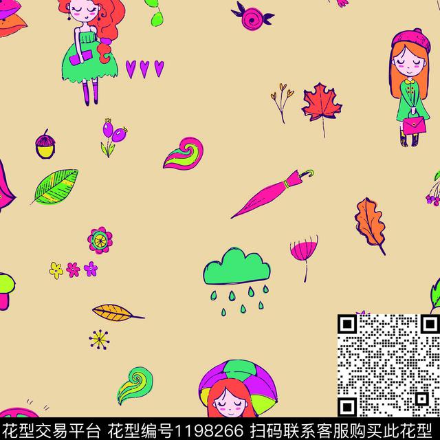 人物卡通趣味传统印花花型下载（图片编号: 1198266） - 瓦栏（Walan）