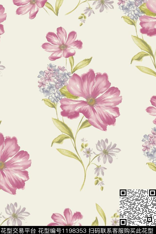 油画花.jpg - 1198353 - 数码花型 花卉 小碎花 - 数码印花花型 － 女装花型设计 － 瓦栏