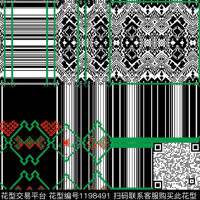 清新001.jpg - 1198491 - 几何 抽象 格子 - 传统印花花型 － 其他花型设计 － 瓦栏