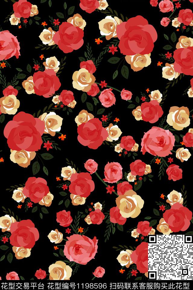 N1I-0B2501.jpg - 1198596 - 女装 花卉 小碎花 - 数码印花花型 － 女装花型设计 － 瓦栏