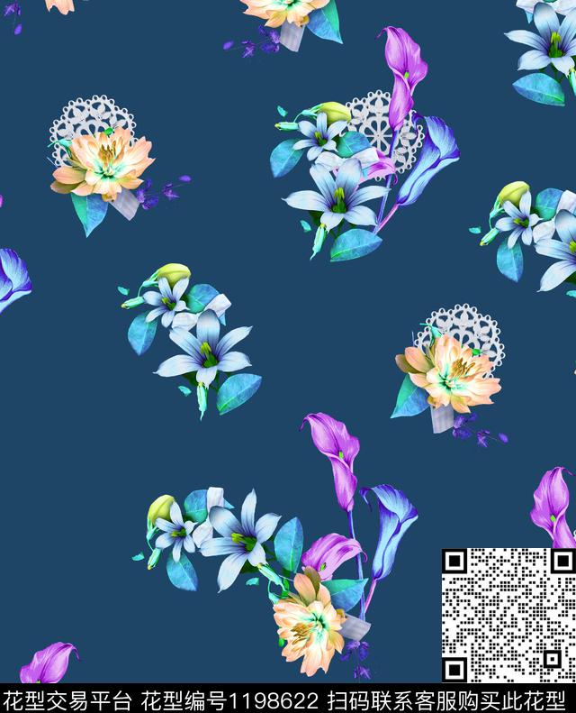 62-蓝灰.jpg - 1198622 - 数码花型 女装 花卉 - 数码印花花型 － 女装花型设计 － 瓦栏
