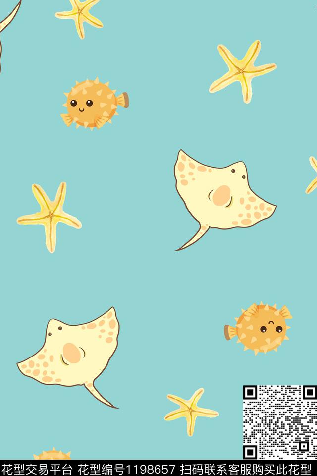 童装-海星小丑鱼.jpg - 1198657 - 海星 卡通 海洋 - 数码印花花型 － 童装花型设计 － 瓦栏