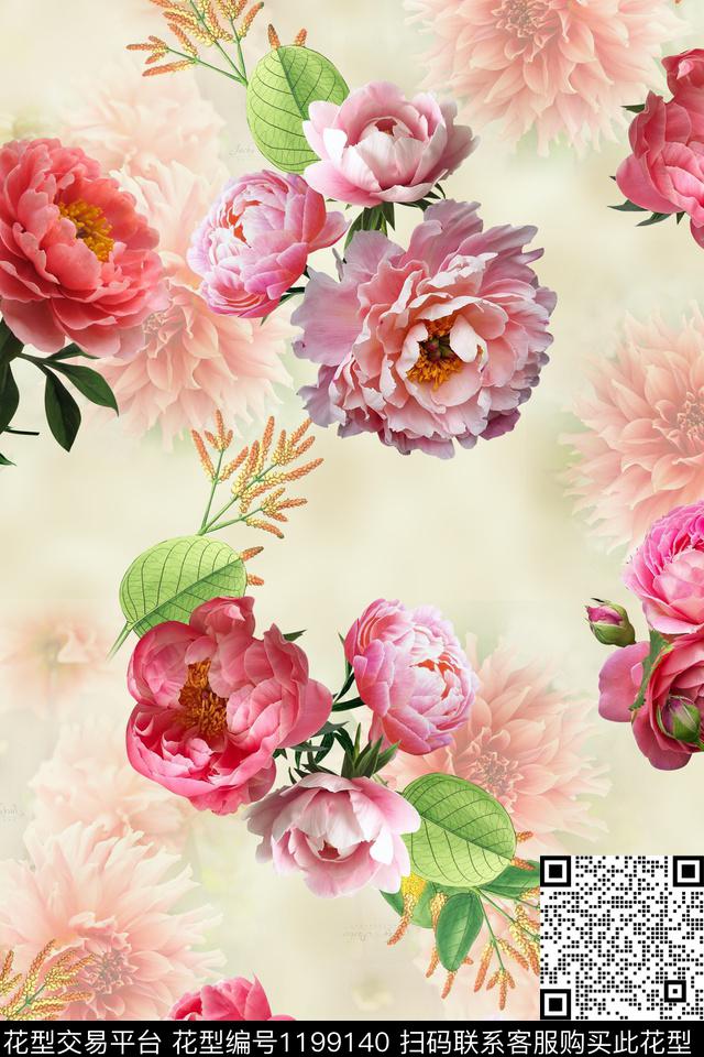 月季花-分层.jpg - 1199140 - 几何 花卉 1/2接 - 数码印花花型 － 女装花型设计 － 瓦栏