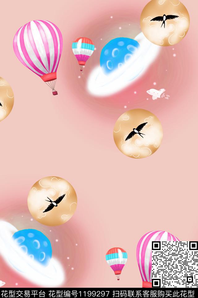 趣味星际热气球燕子-1.jpg - 1199297 - 春夏花型 星空 气球 - 数码印花花型 － 女装花型设计 － 瓦栏
