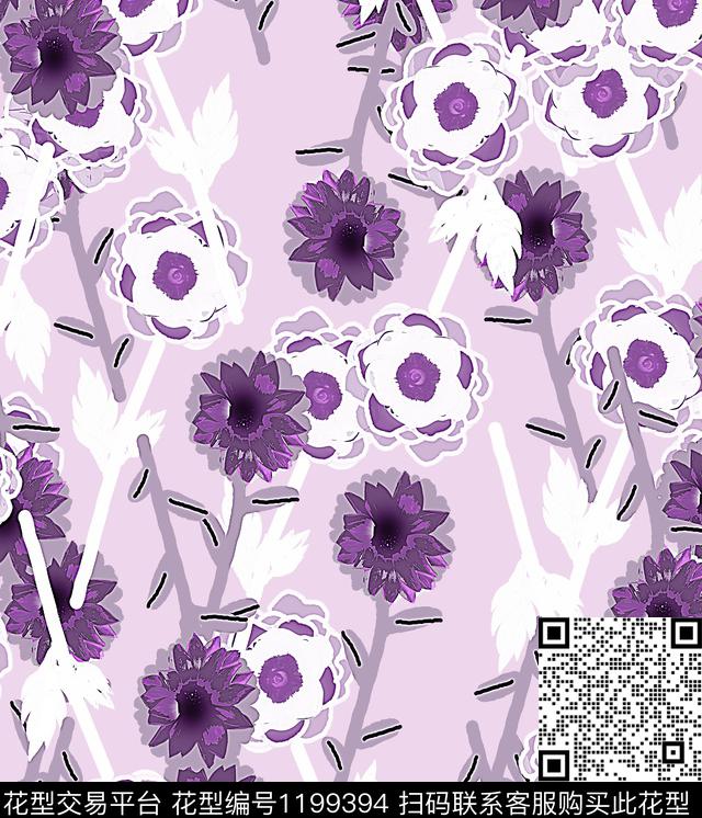 179317.jpg - 1199394 - 抽象 花卉 绿植树叶 - 数码印花花型 － 女装花型设计 － 瓦栏