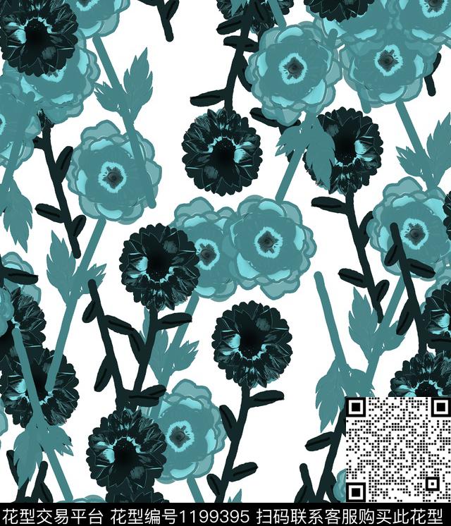 17931.jpg - 1199395 - 抽象 花卉 绿植树叶 - 数码印花花型 － 女装花型设计 － 瓦栏